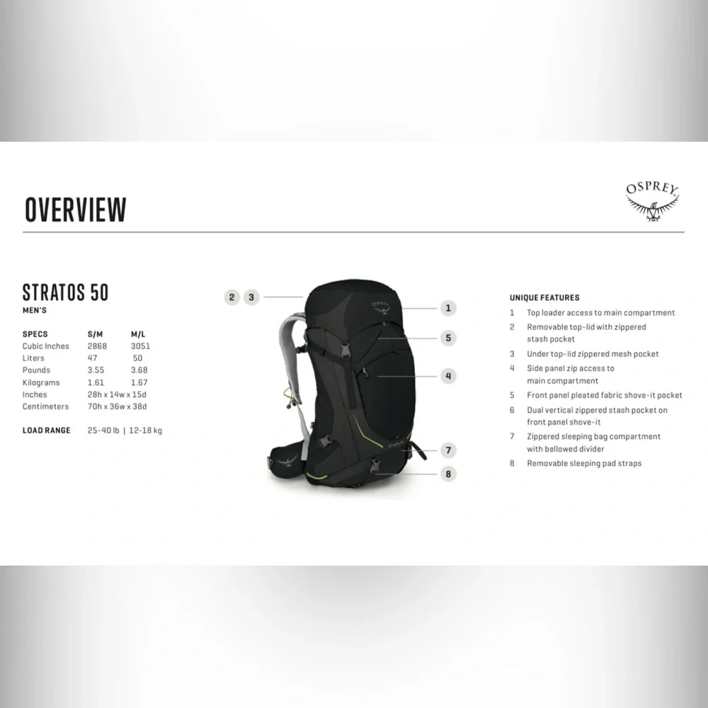 Osprey Men's Red Stratos 50 M/L 48-58cm